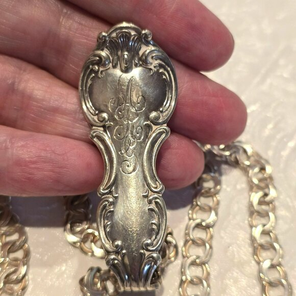 Vintage Sterling Silver Spoon Handle Pendant Necklace Double Curb Chain HS106 - Picture 3 of 11